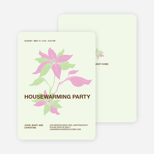 Flower Themed Housewarming Party Invitations - Pistachio