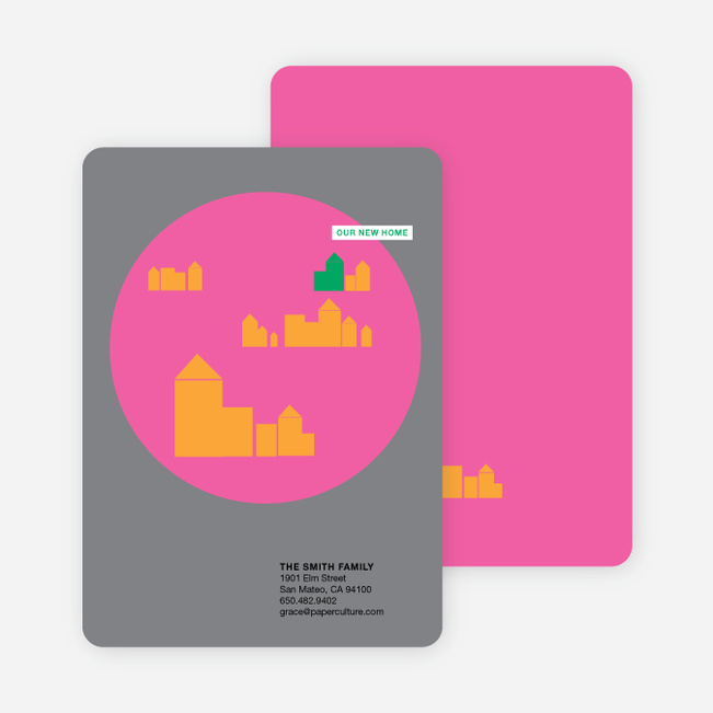 Modern Cityscape Moving Announcements - Baked Pink
