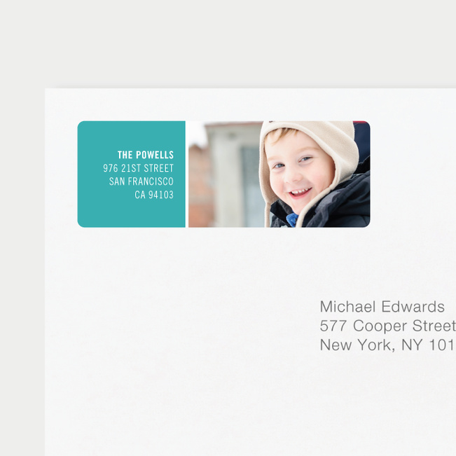 Horizontal Photo Right Personalized Address Labels - Blue