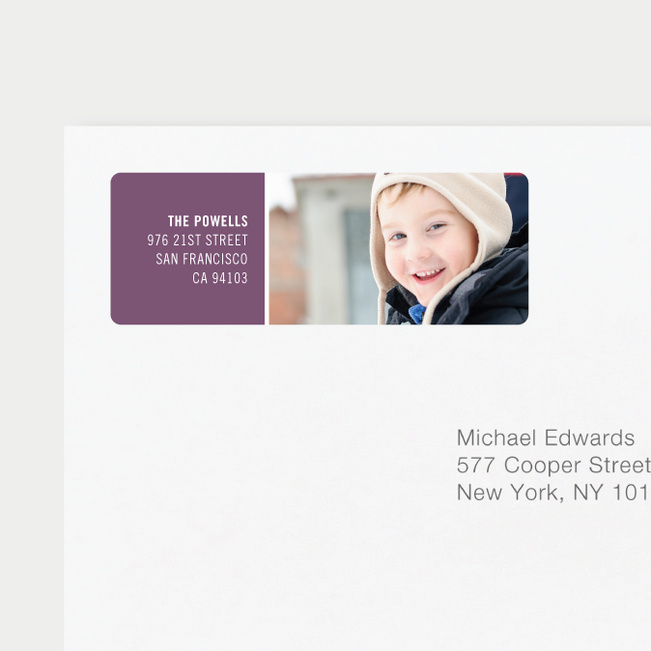 Horizontal Photo Right Personalized Address Labels - Purple