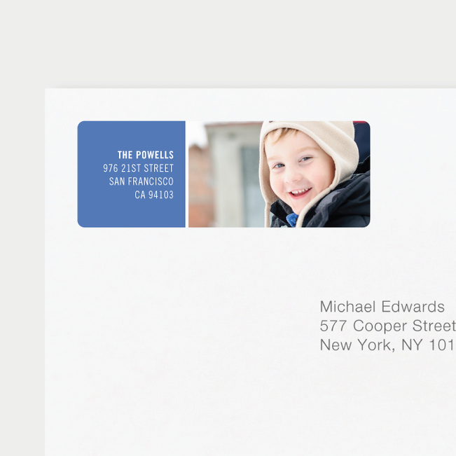 Horizontal Photo Right Personalized Address Labels - Blue