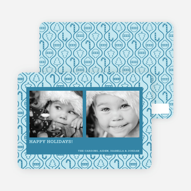 Ornament Border Holiday Photo Cards - Cobalt