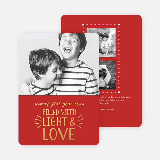 Foil Christmas Cards Filled with Light & Love - Red