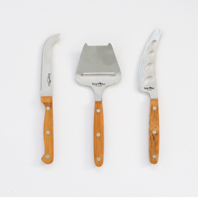 Set of 3 Bamboo Cheese Knives - Brown