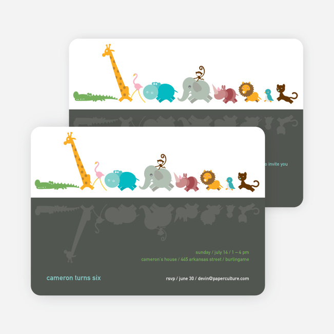 Zoo Parade Modern Birthday Invitation - Slate Grey