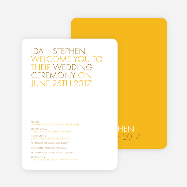 All Caps Wedding Programs - Yellow