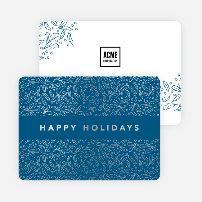 Foil Band of Leaves Corporate Holiday Cards - Blue
