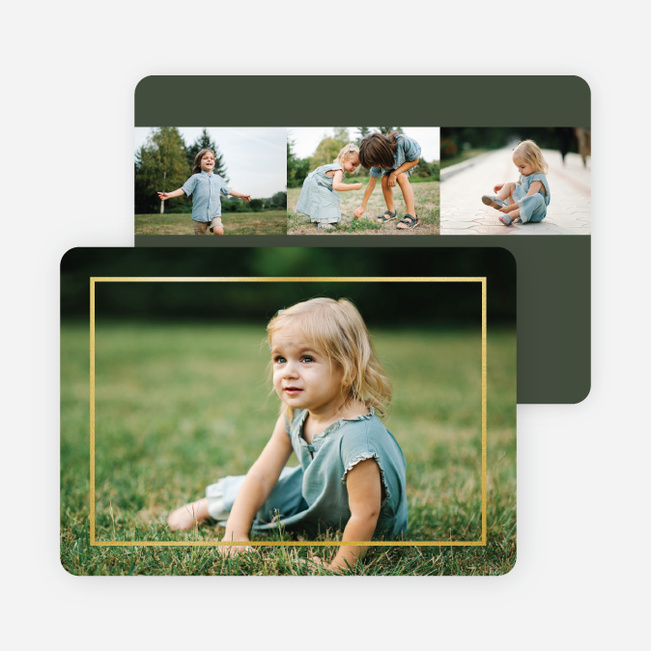 Thin Foil Border Photo Holiday Cards - Green