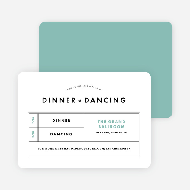 Modern and Classic Wedding Reception Cards - Green