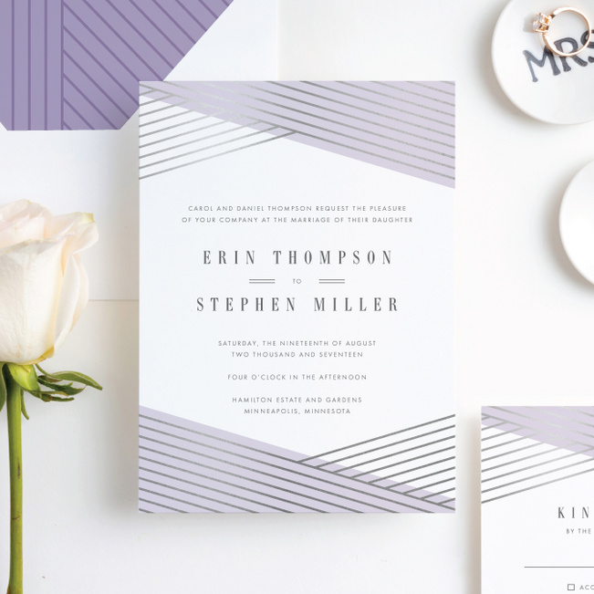 Diagonal Chic Wedding Invitations - Purple