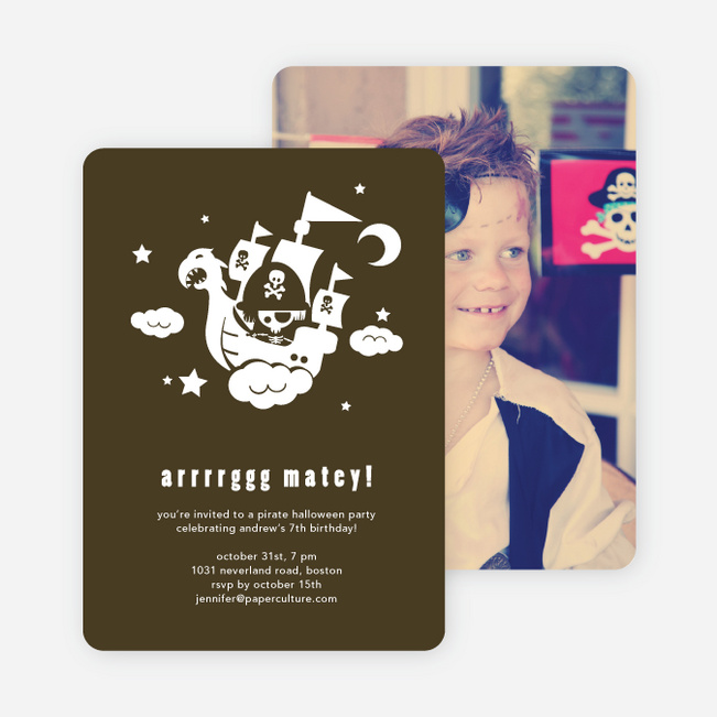 Flying Pirate Ship Halloween Party Invitations - Bark Brown