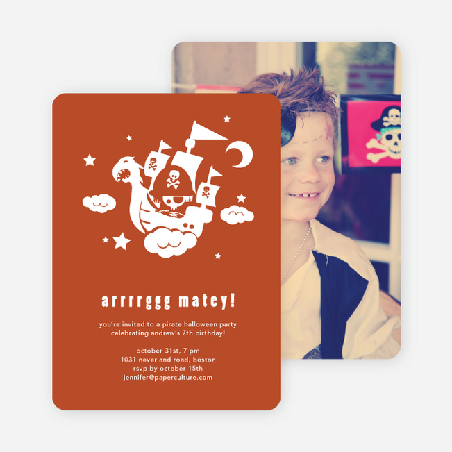 Flying Pirate Ship Halloween Party Invitations - Rust
