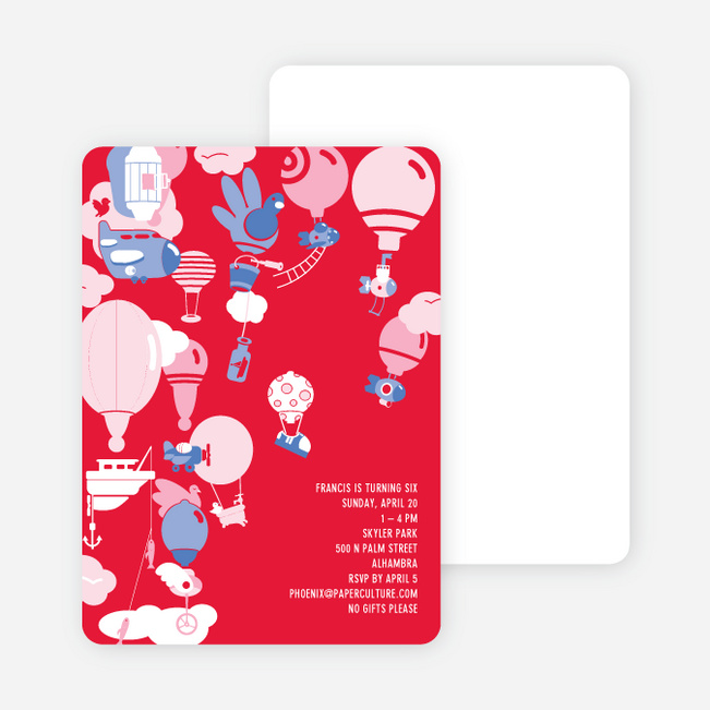 Hot Air Balloon Birthday Invitation - Cherry Red