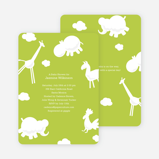 It’s Raining Animals Baby Shower Invitations - Celery