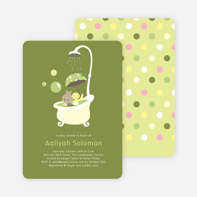 Rub a dub dub, a Hippo in the Tub Baby Shower Invitations - Bamboo