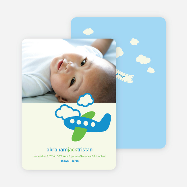 Airplane Themed Photo Baby Announcement - Shamrock