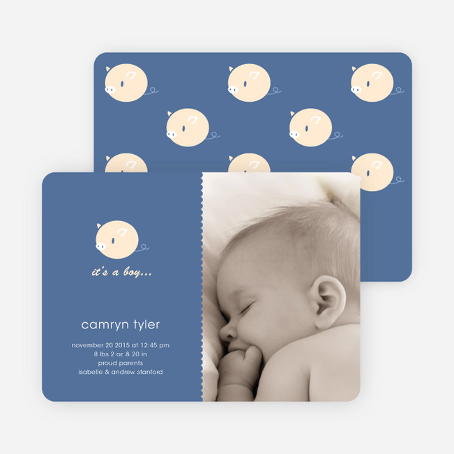 Darn Cute Piggy Baby Announcement - Steel Blue