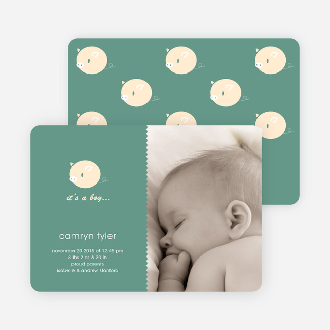 Darn Cute Piggy Baby Announcement - Sea Green