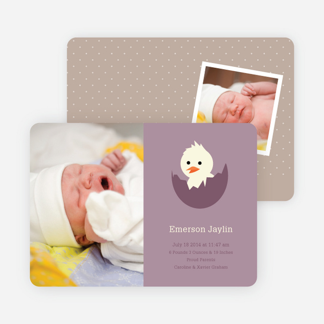Your Newborn Has Hatched: Modern Baby Announcement - Plum