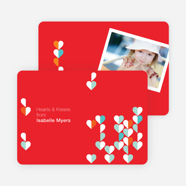 Dangling Hearts Valentines Day Photo Cards - Tomato