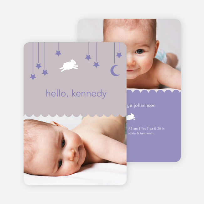 Bah Bah White Sheep Birth Announcements - Purple Moon