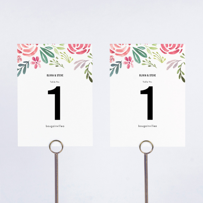 Floral Water Colors Wedding Table Cards - Red