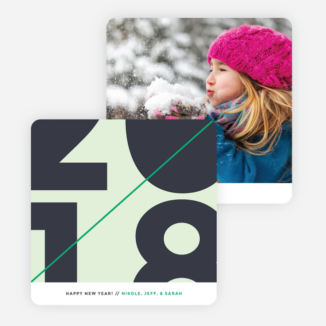 Diagonal Stripes New Year Cards - Green