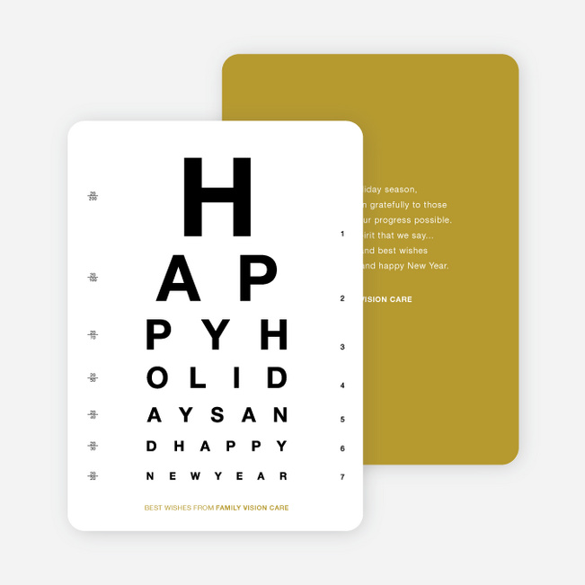 Happy Holidays Corporate Eye Chart Cards - Yellow