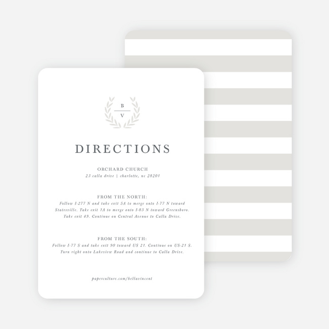 Look to Your Laurels Wedding Direction Cards - Gray