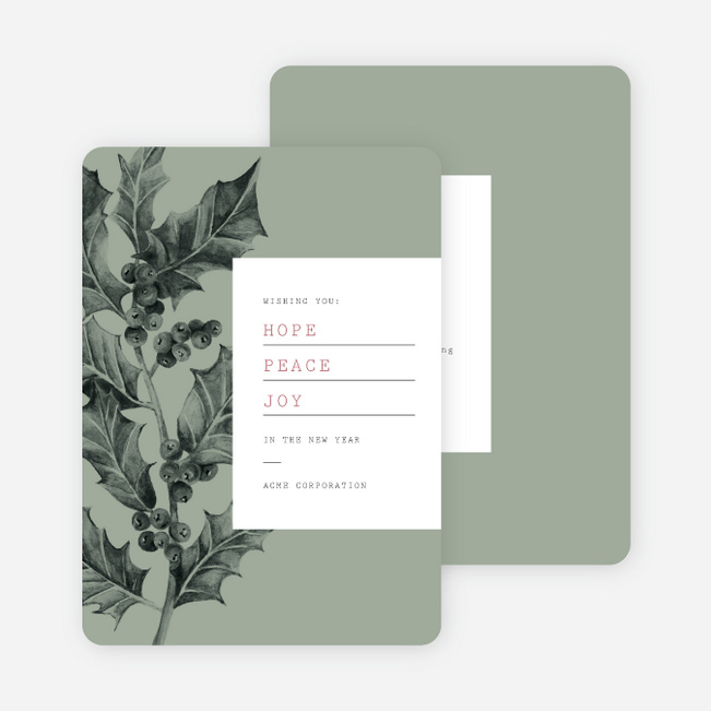 Holly Book Cover Business and Corporate Holiday Cards - Green