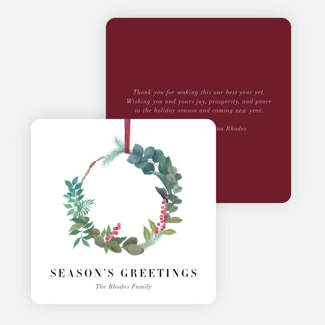 Natural Wreath Multi Photo Holiday Cards - Red