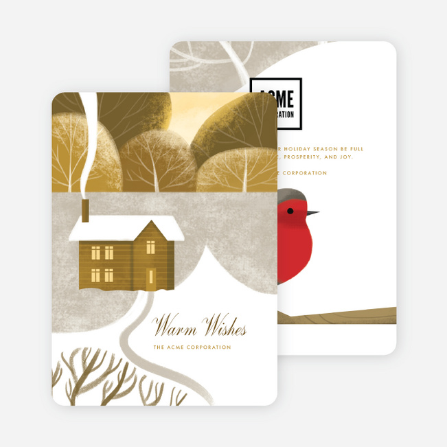 Cozy Cabin Business and Corporate Holiday Cards - Yellow