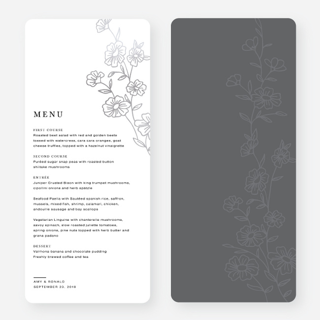 Elegant Roses Wedding Menus - Gray