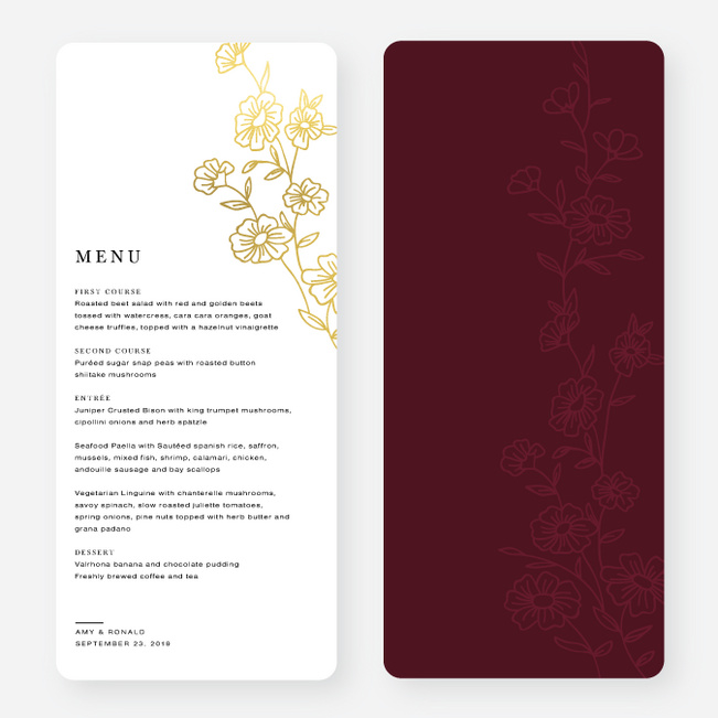 Elegant Roses Wedding Menus - Red