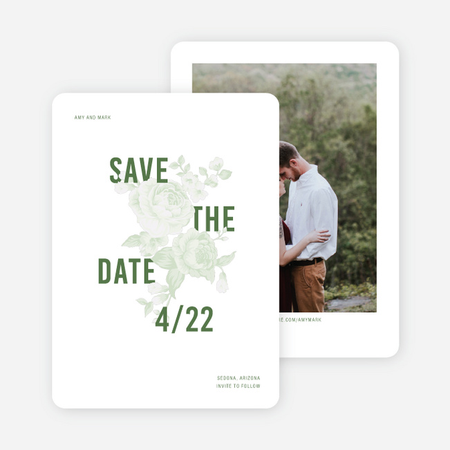 Weaved Roses Wedding Invitations - Green