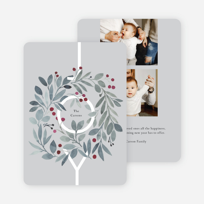 Joyous Wreath Christmas Cards - Gray