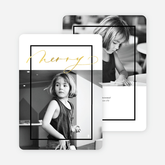 Foil Merry Frame Christmas Cards - Yellow