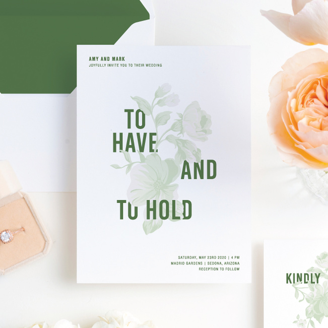 Weaved Roses Wedding Invitations - Green