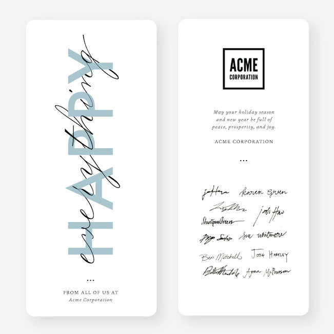 Happy Everything Script Company Holiday Cards - Blue