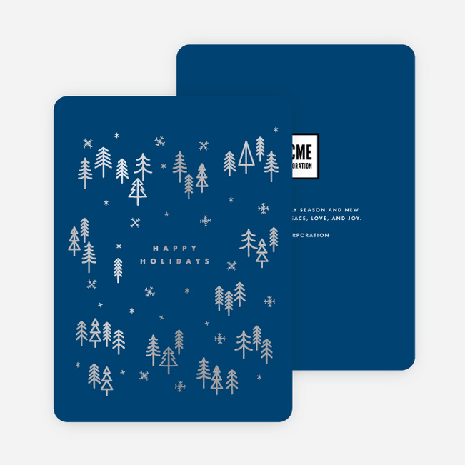Foil Winter Woods Corporate Holiday Cards - Blue