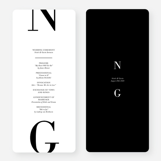 Editorial Inspired Wedding Programs - Black