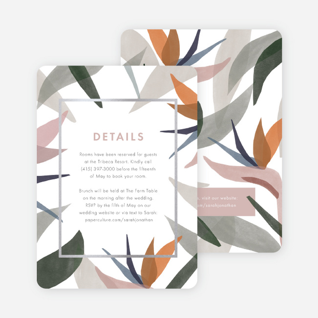 Foil Paradise Flowers Wedding Information Cards - Gray