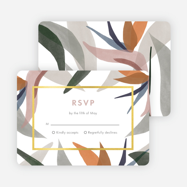 Foil Paradise Flowers Wedding Response Cards - Yellow