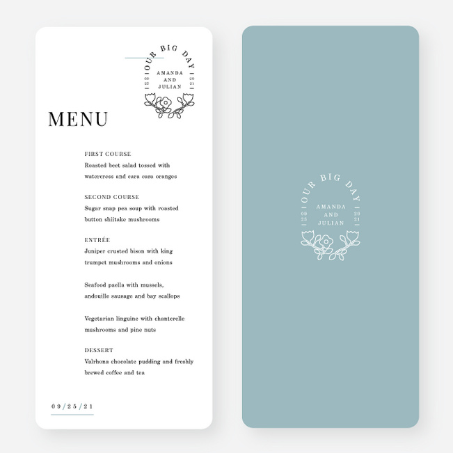 Floral Simplicity Wedding Menus - Blue