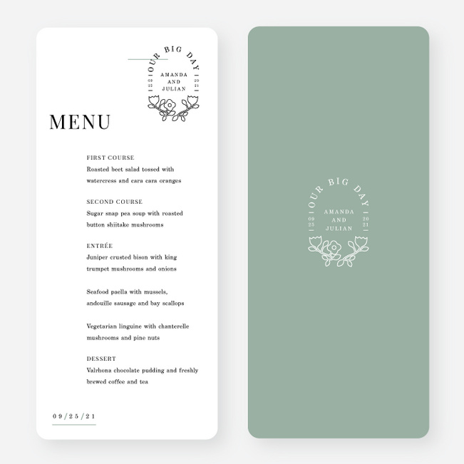 Floral Simplicity Wedding Menus - Green