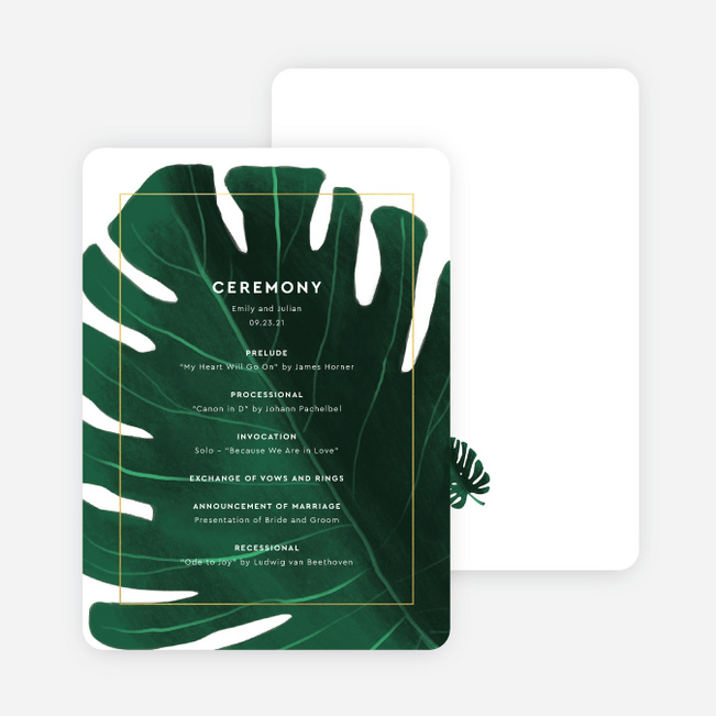 Monstera Impression Wedding Programs - Green