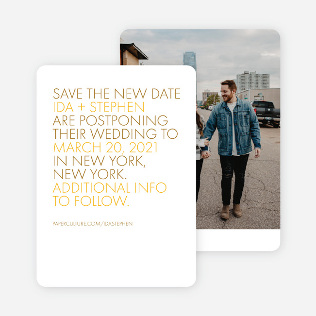 All Caps Wedding Postponement Cards - Yellow