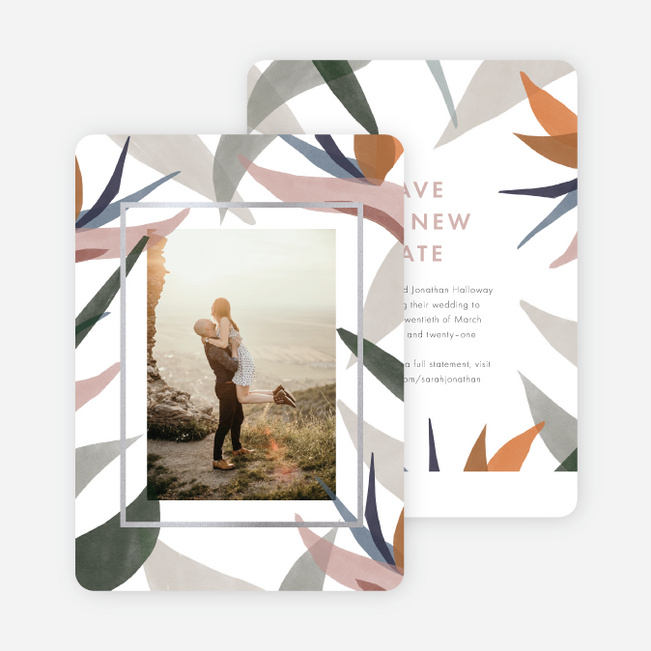 Foil Paradise Flowers Postponement Cards - Gray