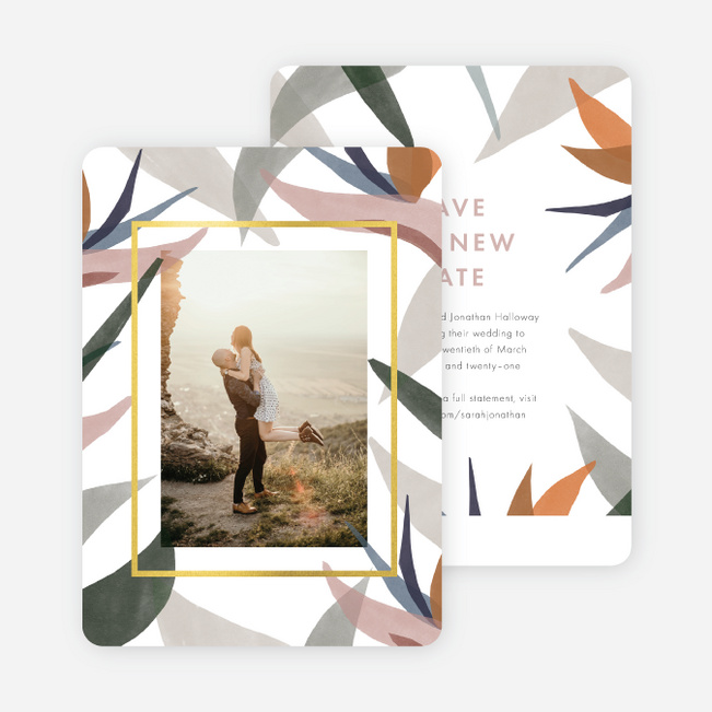 Foil Paradise Flowers Postponement Cards - Yellow