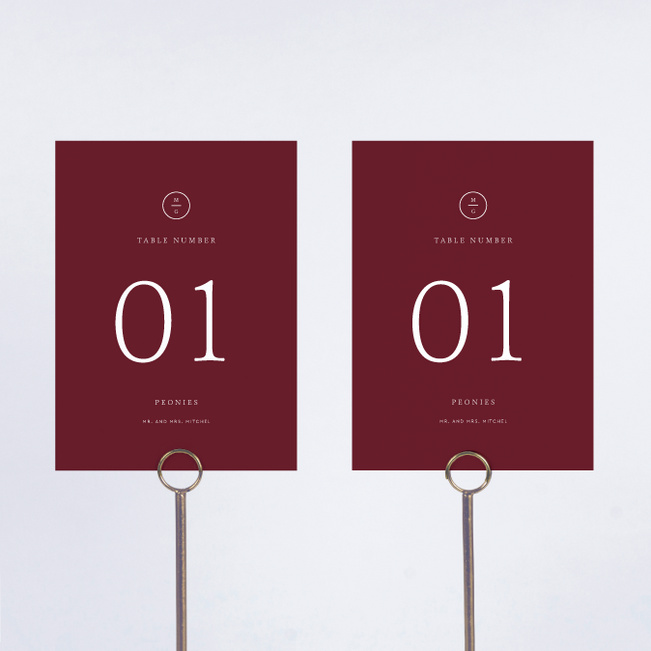 Timeless Monogram Wedding Table Cards - Red